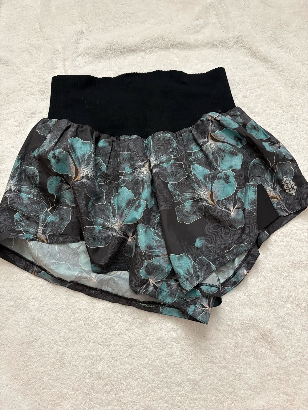 FP Movement by Free People Black Athletic Shorts with Teal Floral Print